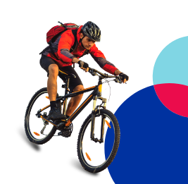 Mountain biker going downhill with off road bicycle