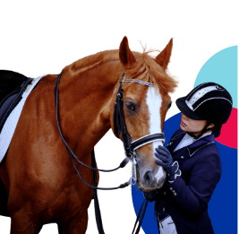 Female Jockey stroking a brown horse